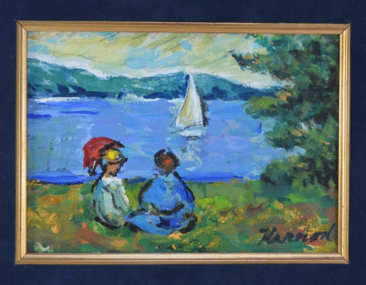 Ann Harrod Original Acrylic Painting of Two by the Lake