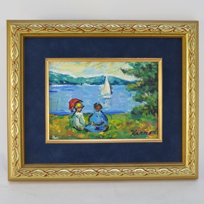 Ann Harrod Original Acrylic Painting of Two by the Lake