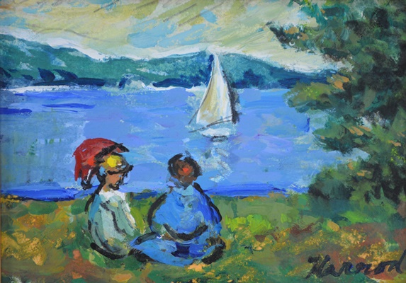 Ann Harrod Original Acrylic Painting of Two by the Lake