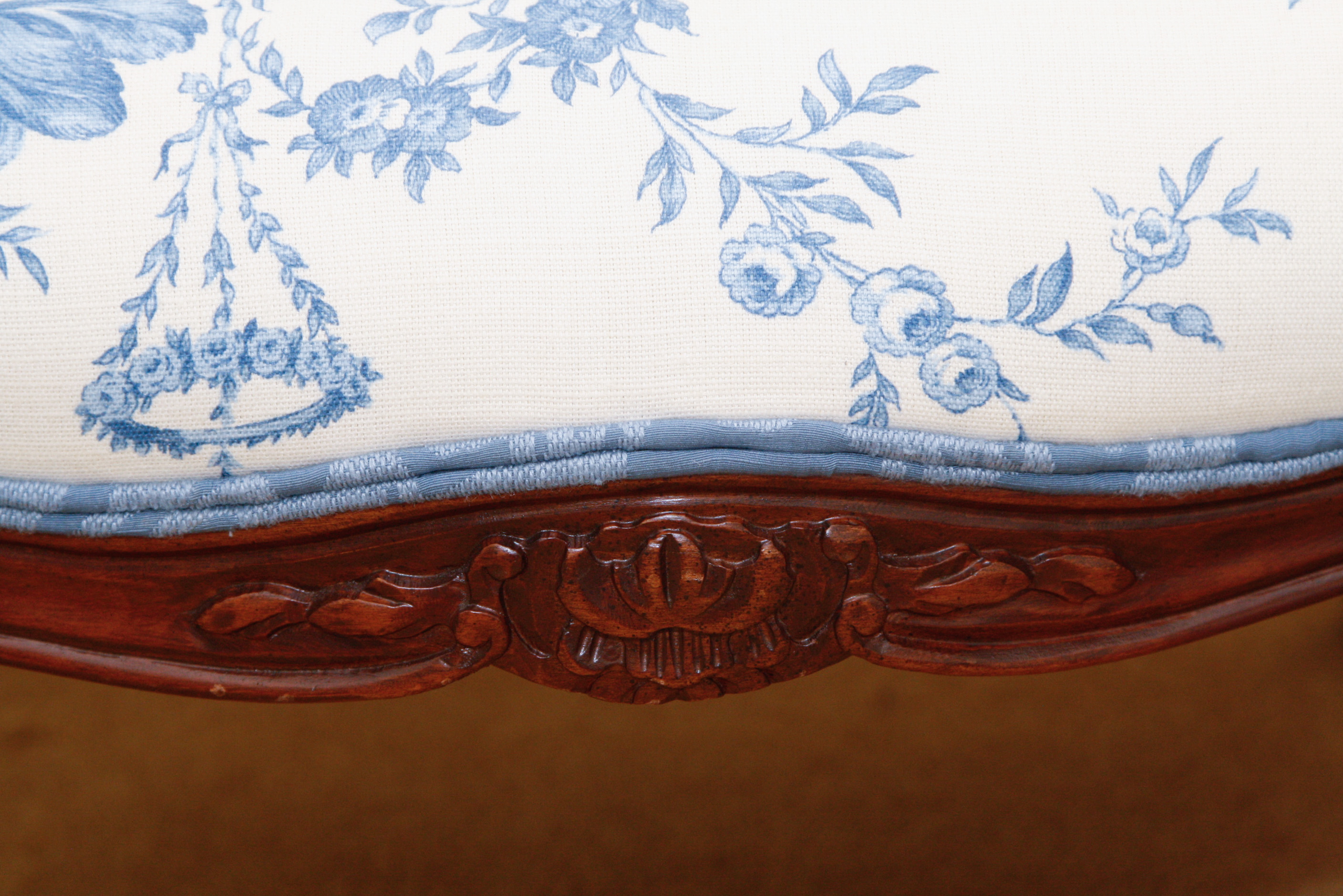 French Blue and White Toile Fabric Fauteuil Chair