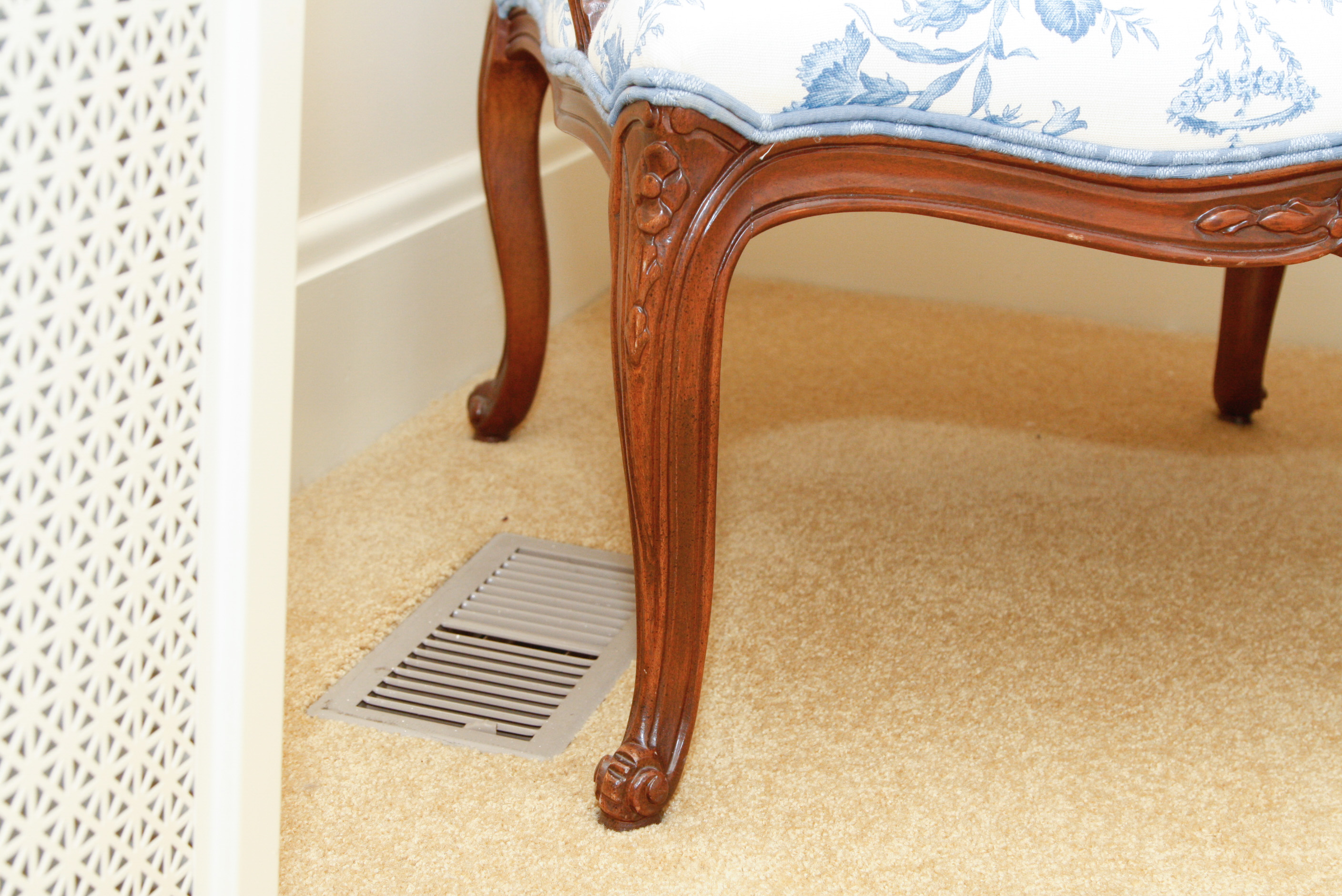 French Blue and White Toile Fabric Fauteuil Chair