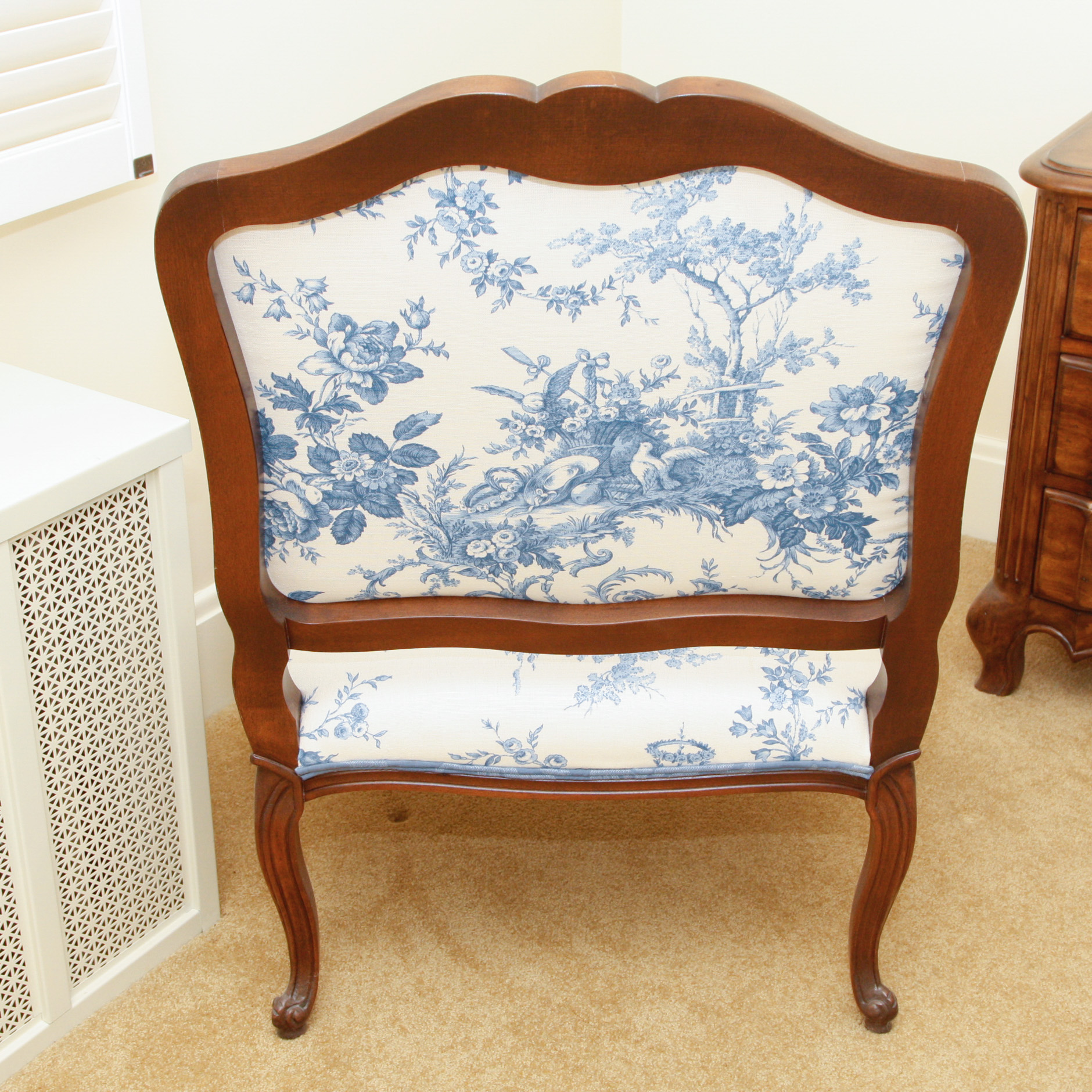 French Blue and White Toile Fabric Fauteuil Chair