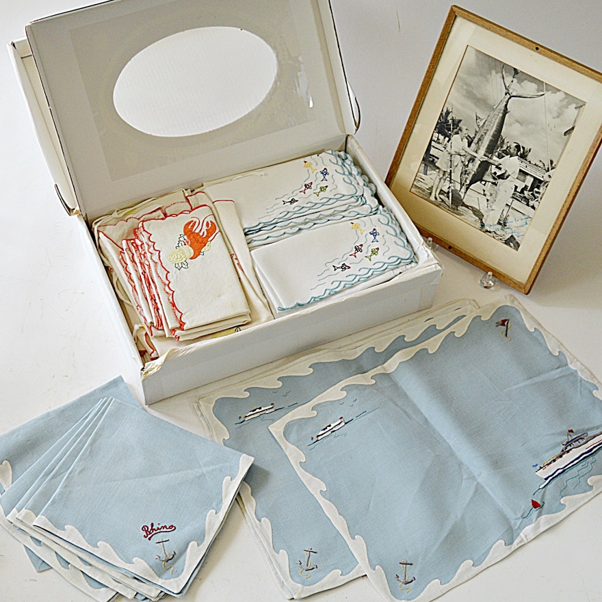Vintage Custom Table Linens for a Fishing Yacht