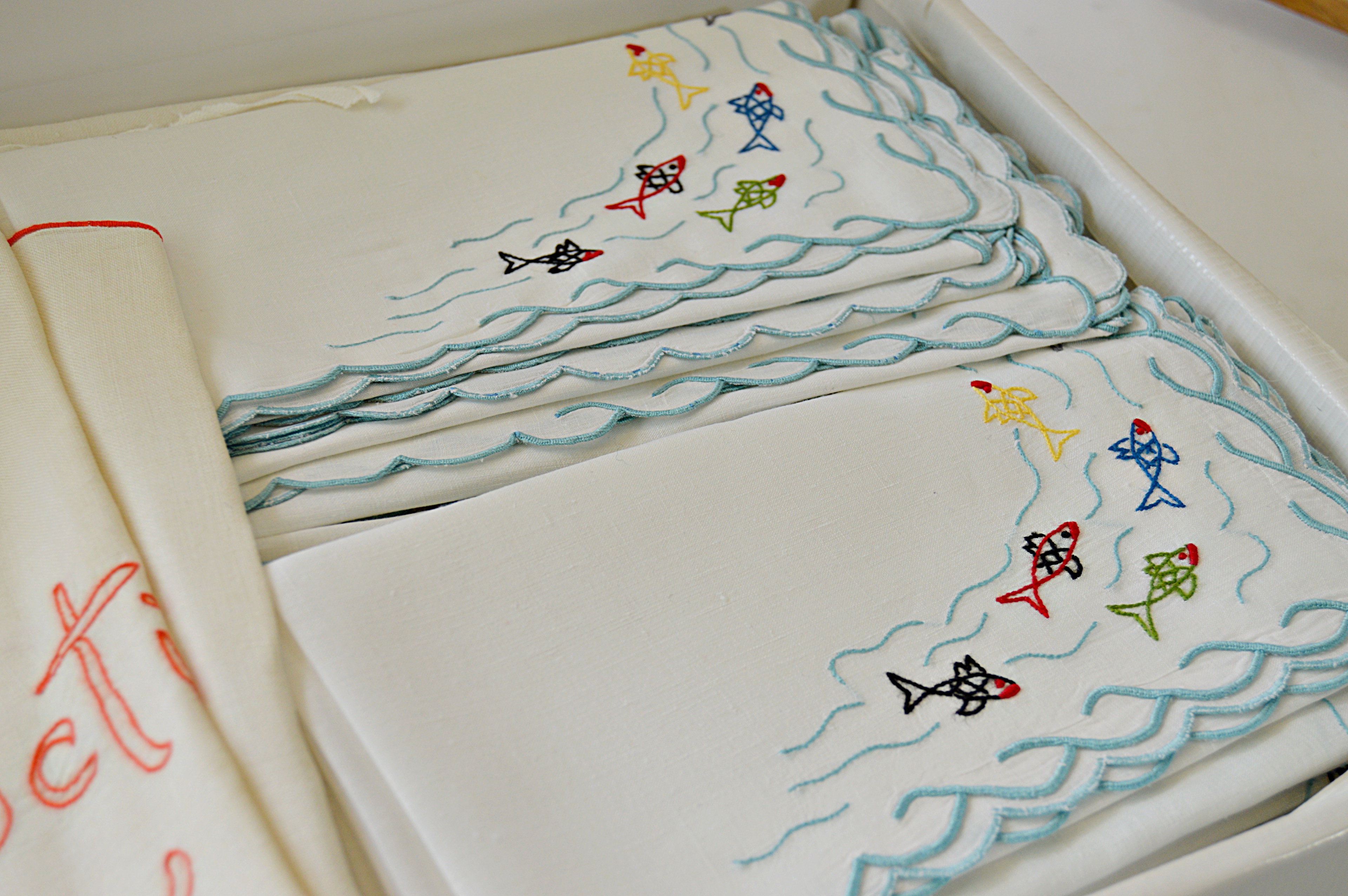 Vintage Custom Table Linens for a Fishing Yacht