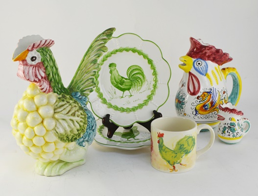 Rooster Theme Dishes Including Tiffany and Co and Dertua
