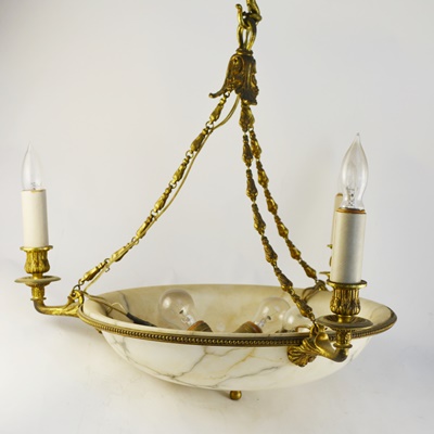 Alabaster and Brass Ceiling Pendant Light Fixture