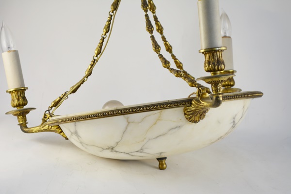 Alabaster and Brass Ceiling Pendant Light Fixture