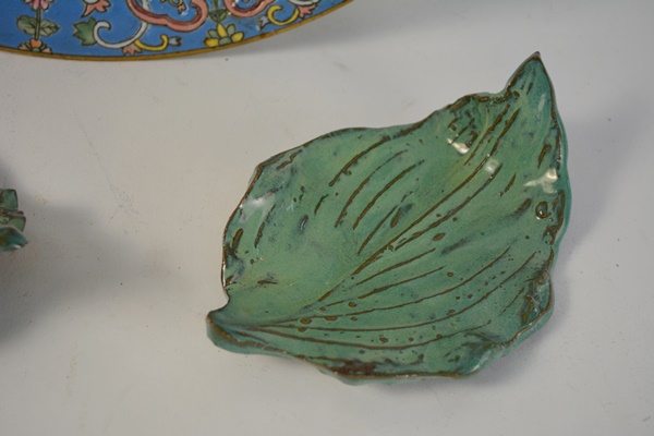 Chinese Ceramic Bowl and Two Pottery Leaves