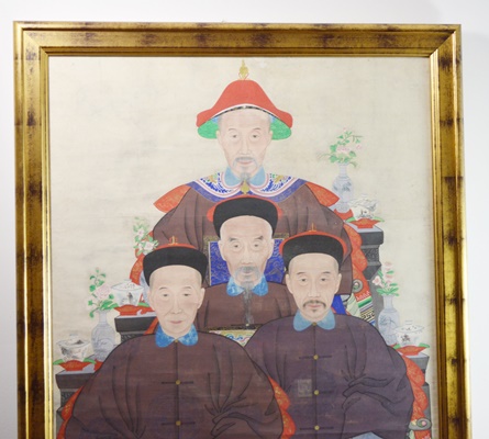 Large Chinese Ancestral Portrait Depicting Four Seated Male Elders