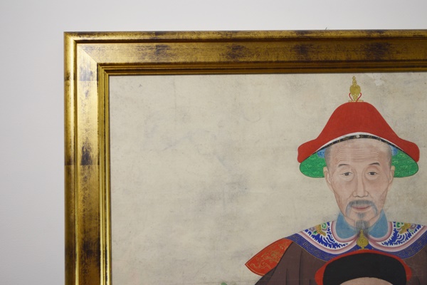 Large Chinese Ancestral Portrait Depicting Four Seated Male Elders