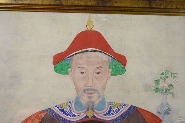 Large Chinese Ancestral Portrait Depicting Four Seated Male Elders