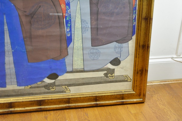 Large Chinese Ancestral Portrait Depicting Four Seated Male Elders