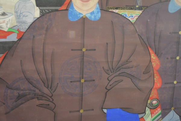 Large Chinese Ancestral Portrait Depicting Four Seated Male Elders