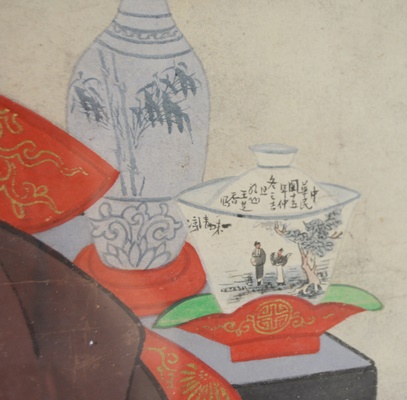 Large Chinese Ancestral Portrait Depicting Four Seated Male Elders