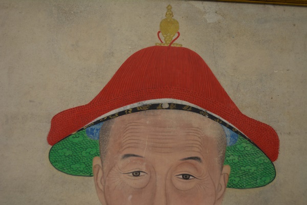 Large Chinese Ancestral Portrait Depicting Four Seated Male Elders
