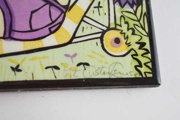 Four Pat Custer Denison Painted Ceramic Art Tiles