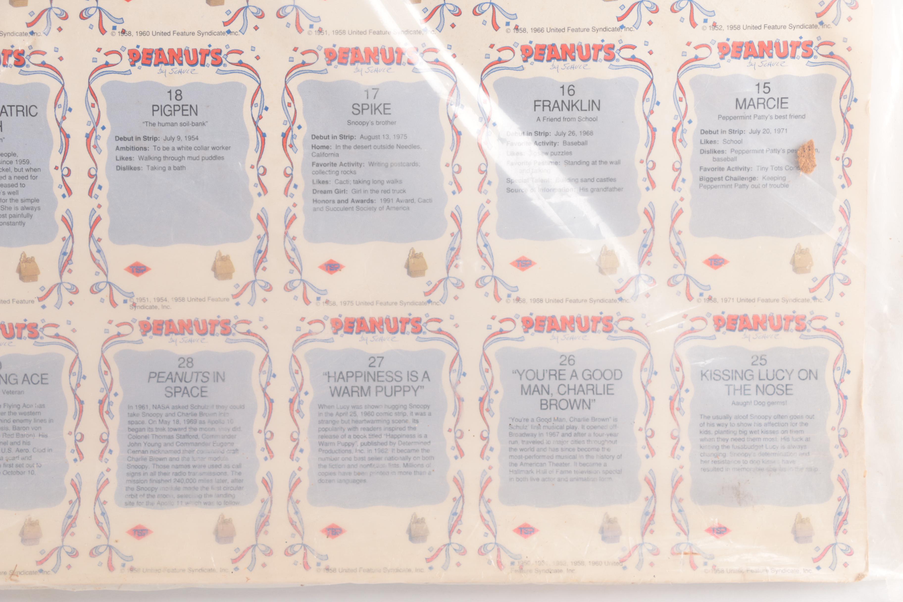 1958 "Peanuts" Trading Cards Uncut Sheet