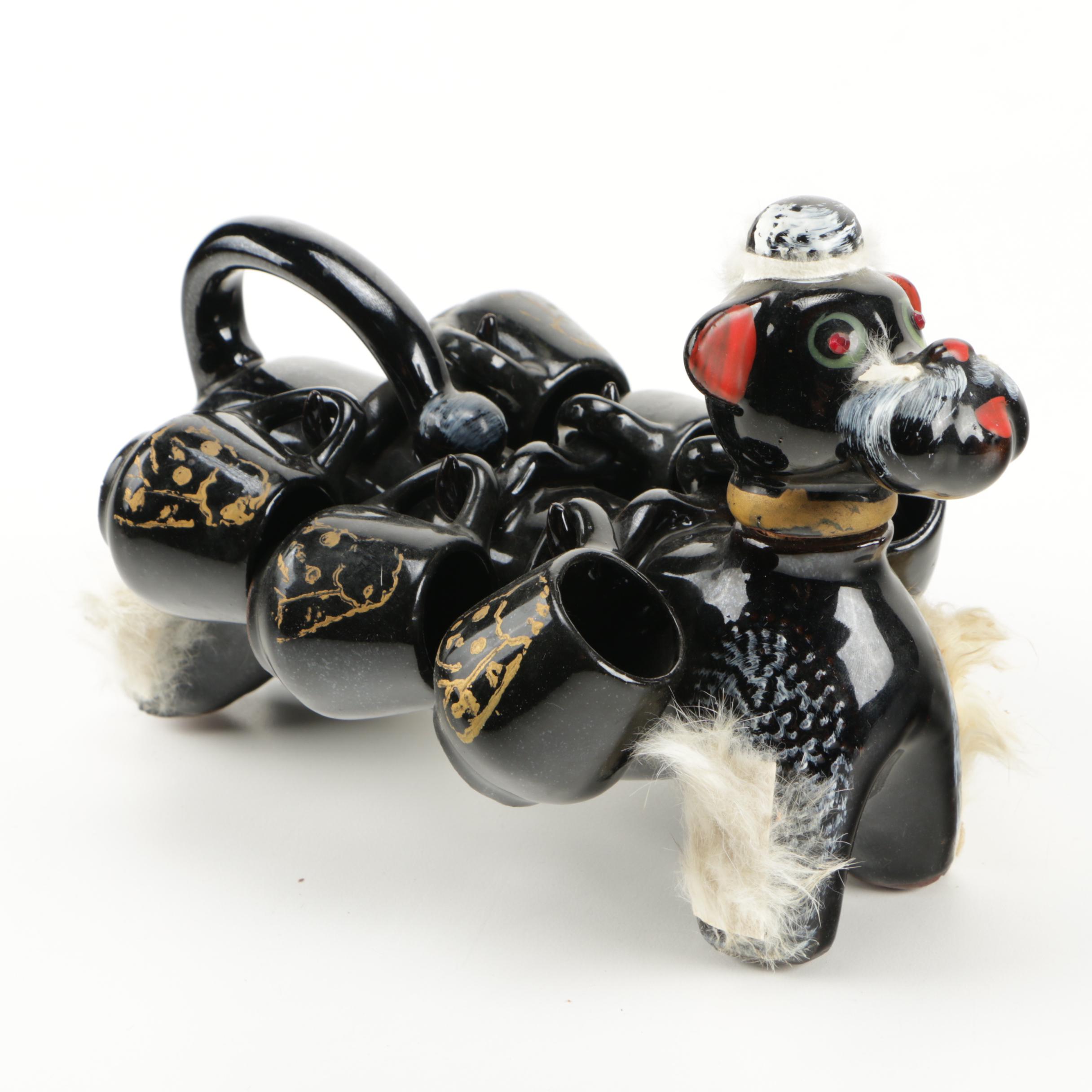Japanese Black Ceramic Dog Tea Set