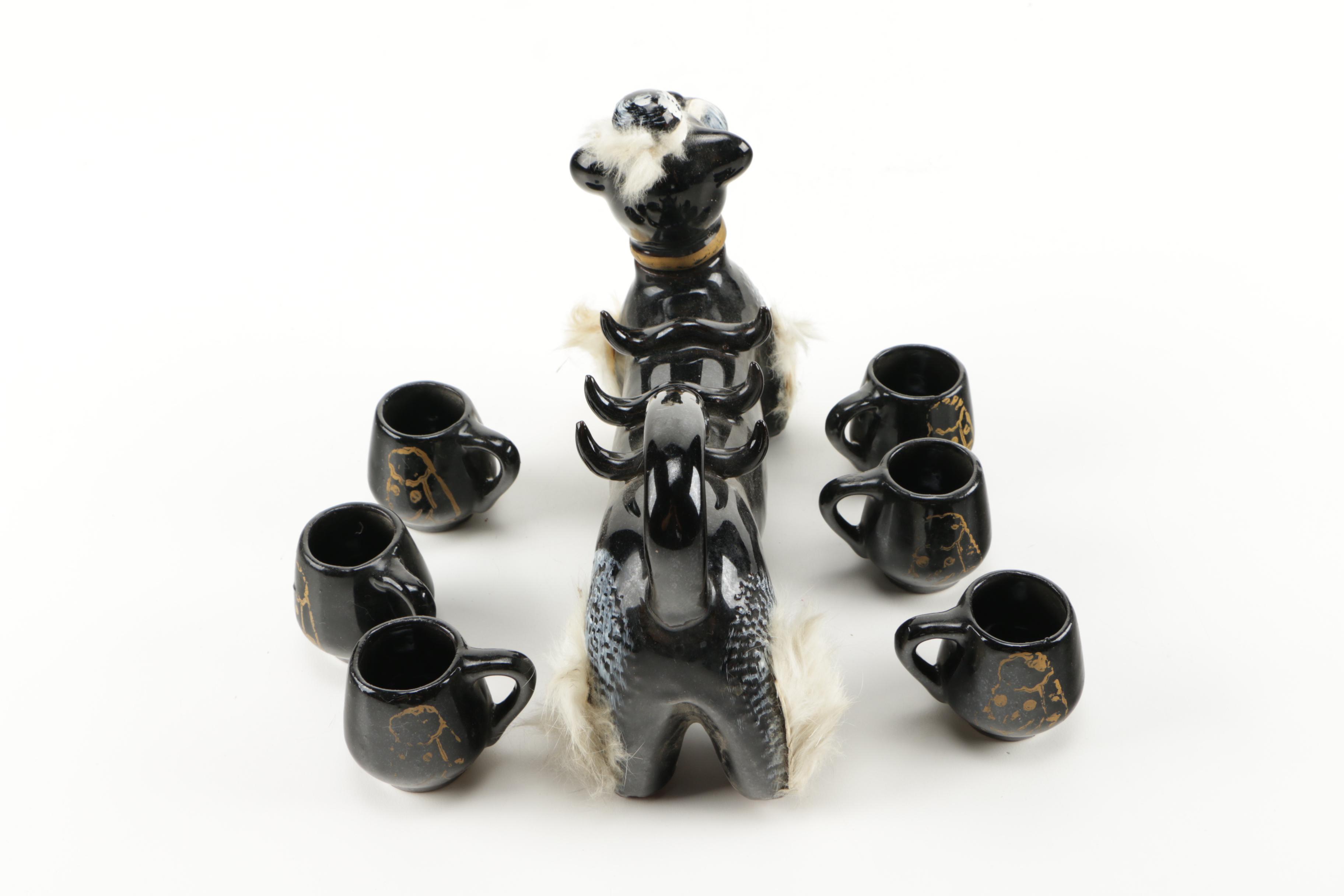 Japanese Black Ceramic Dog Tea Set