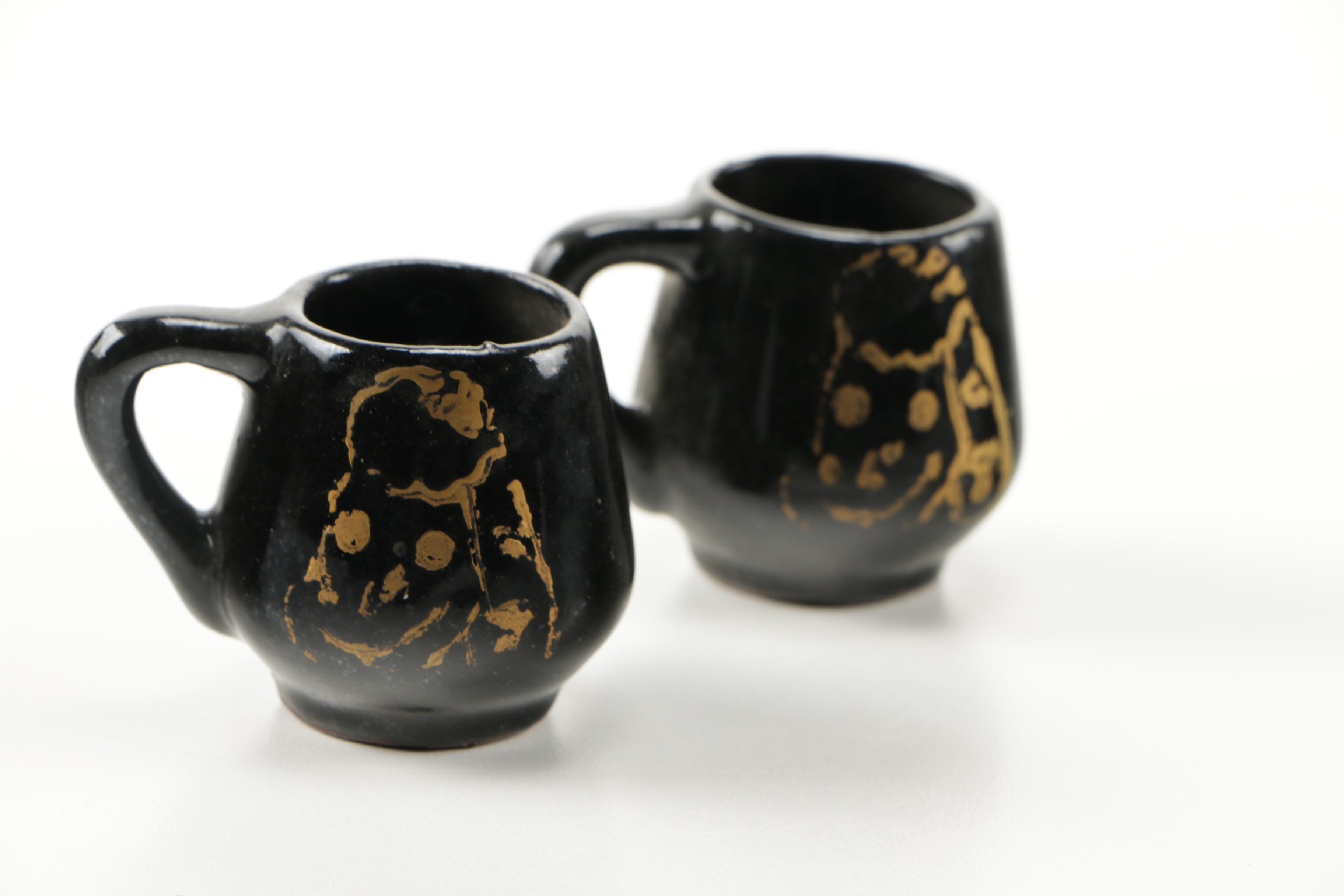 Japanese Black Ceramic Dog Tea Set