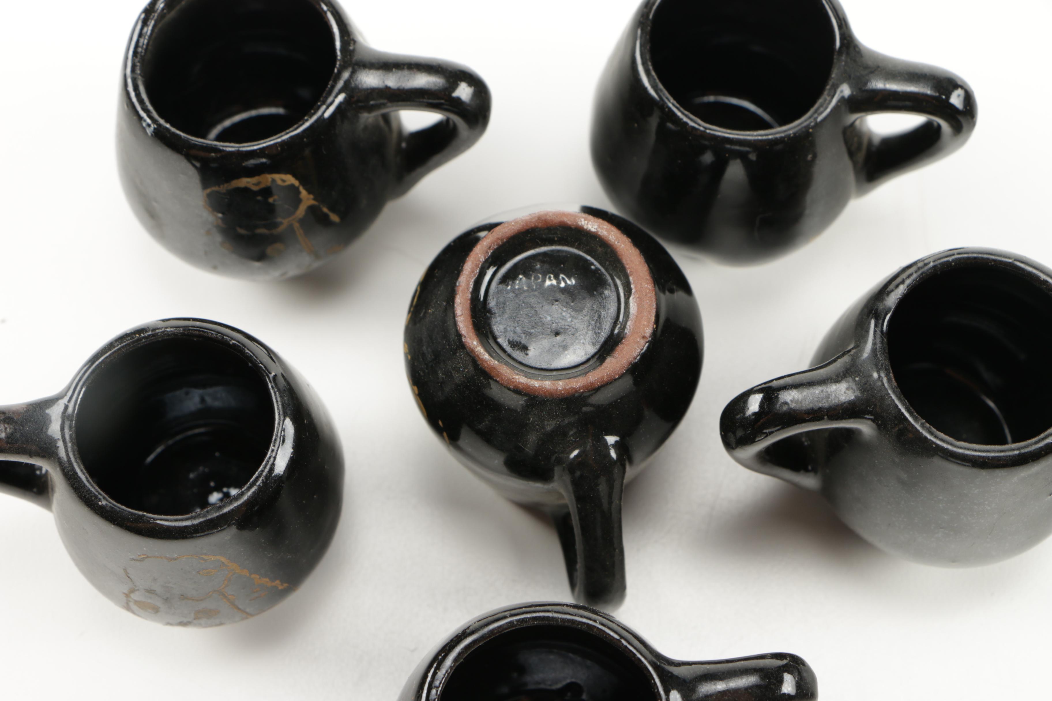 Japanese Black Ceramic Dog Tea Set