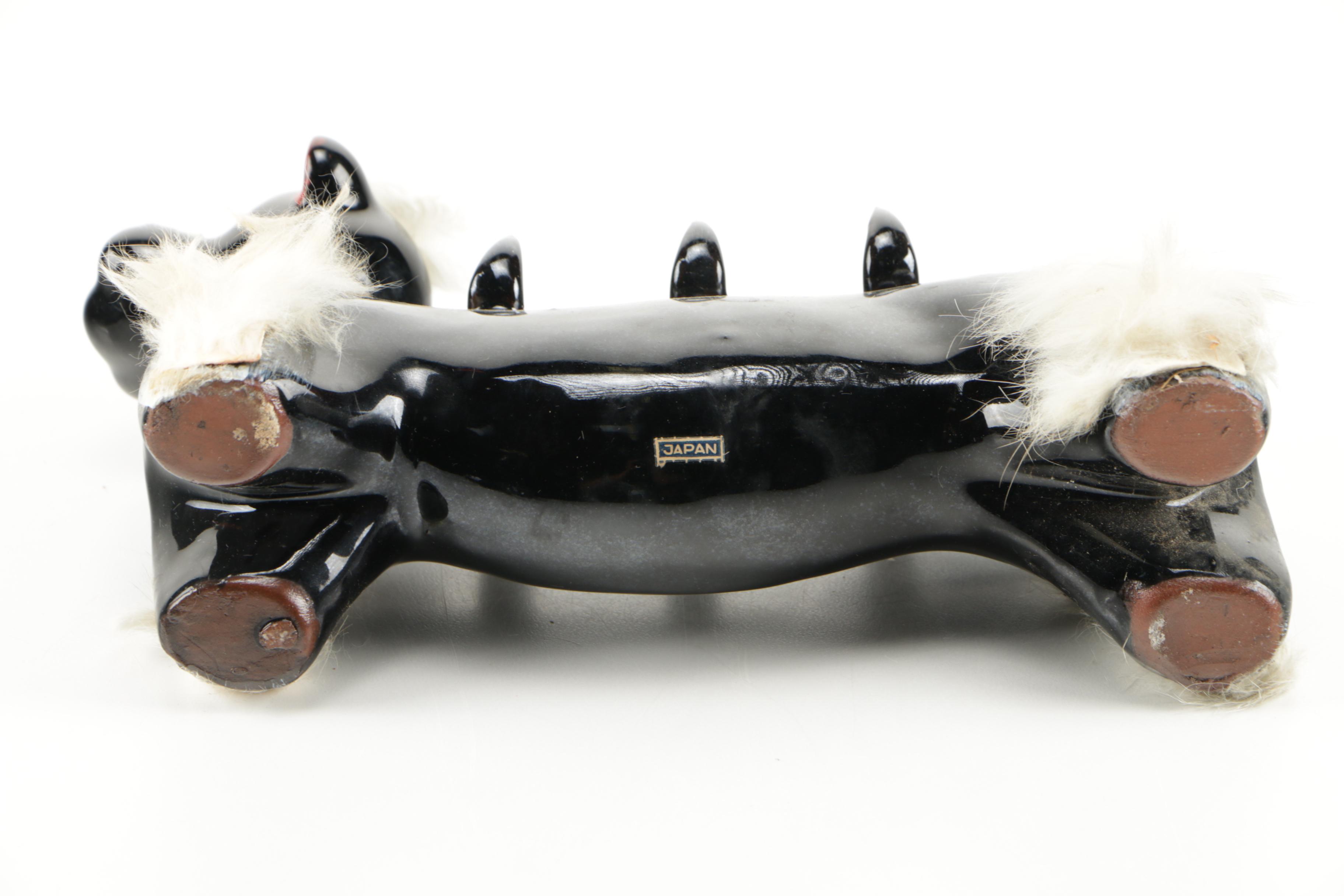 Japanese Black Ceramic Dog Tea Set