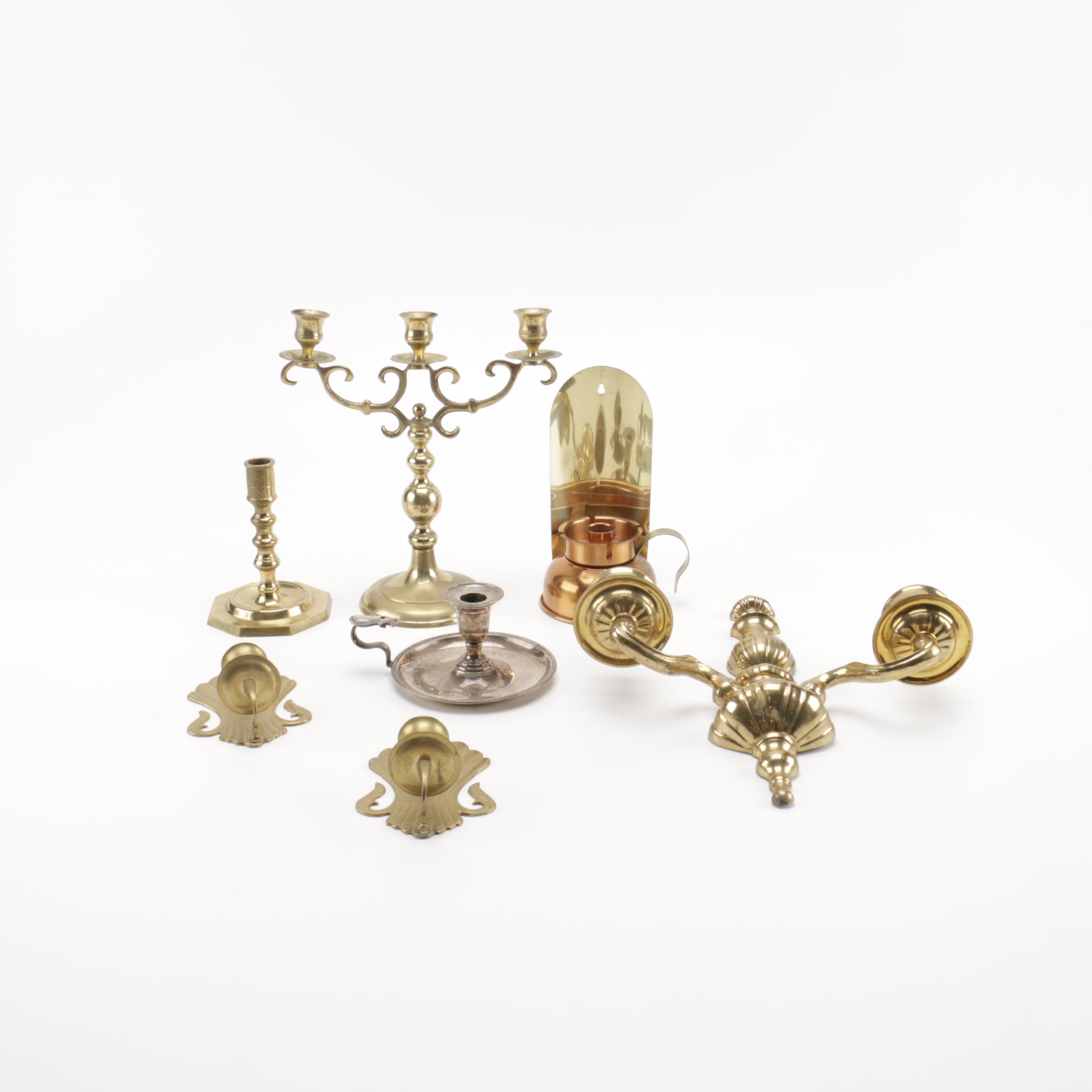 Metal Candlesticks With Accessories Featuring Brass