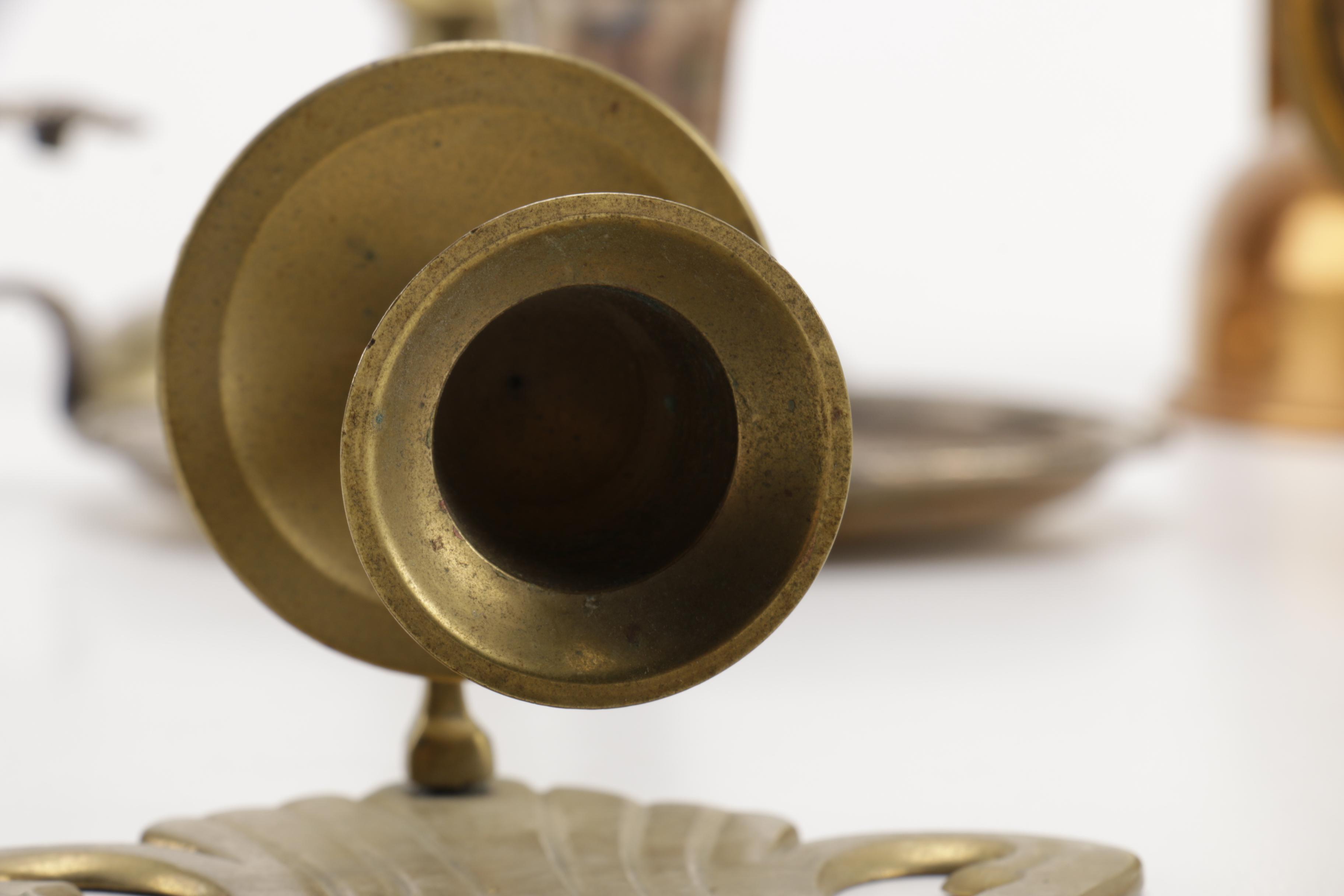 Metal Candlesticks With Accessories Featuring Brass