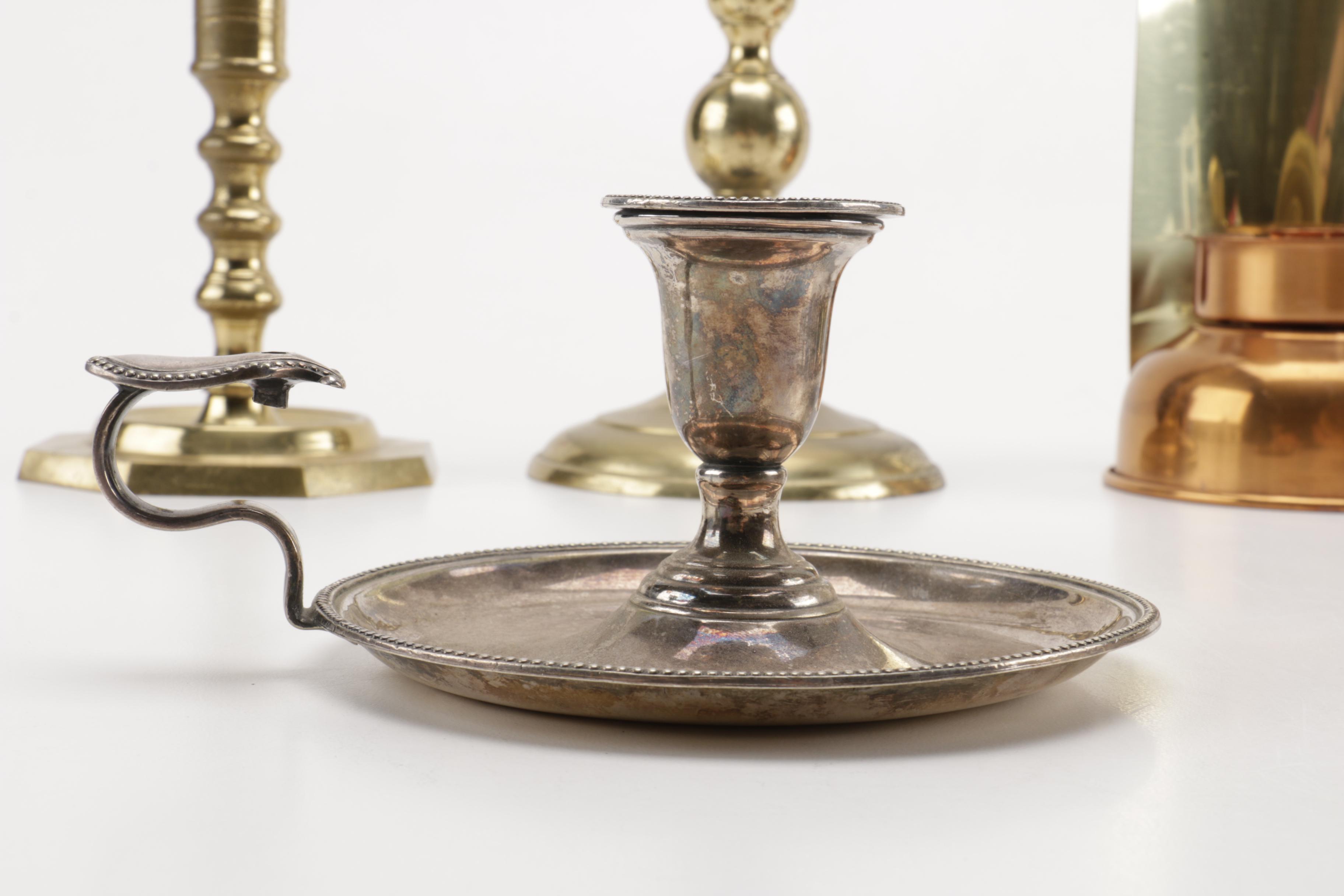 Metal Candlesticks With Accessories Featuring Brass