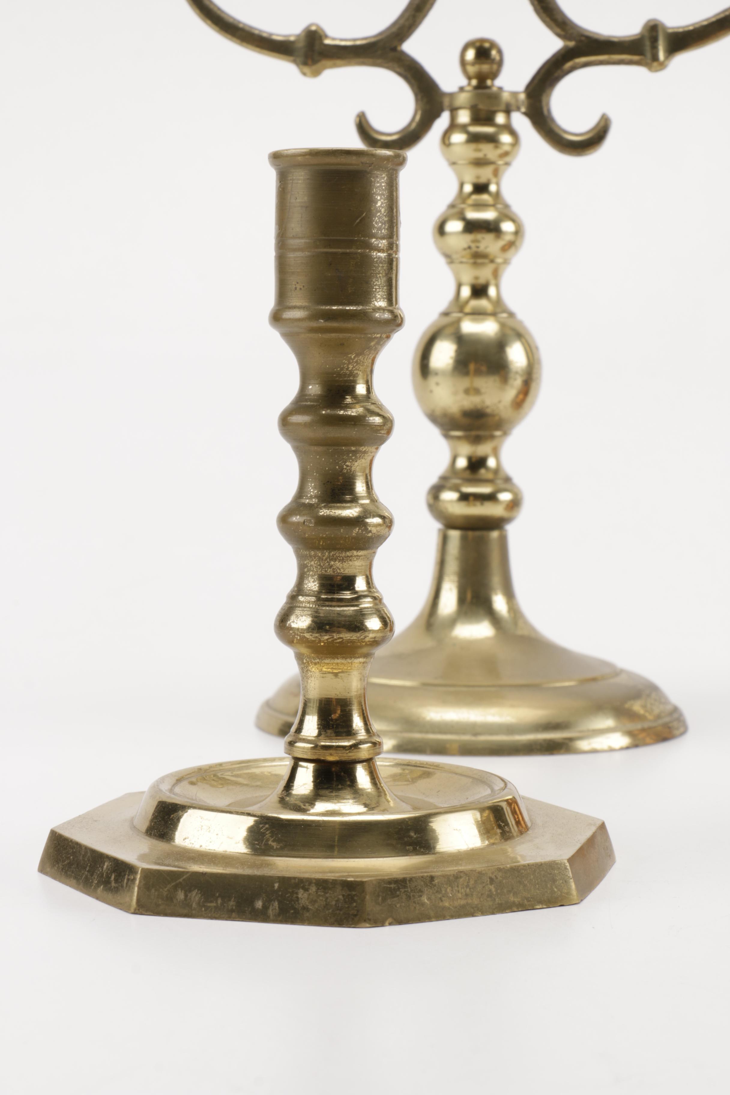 Metal Candlesticks With Accessories Featuring Brass