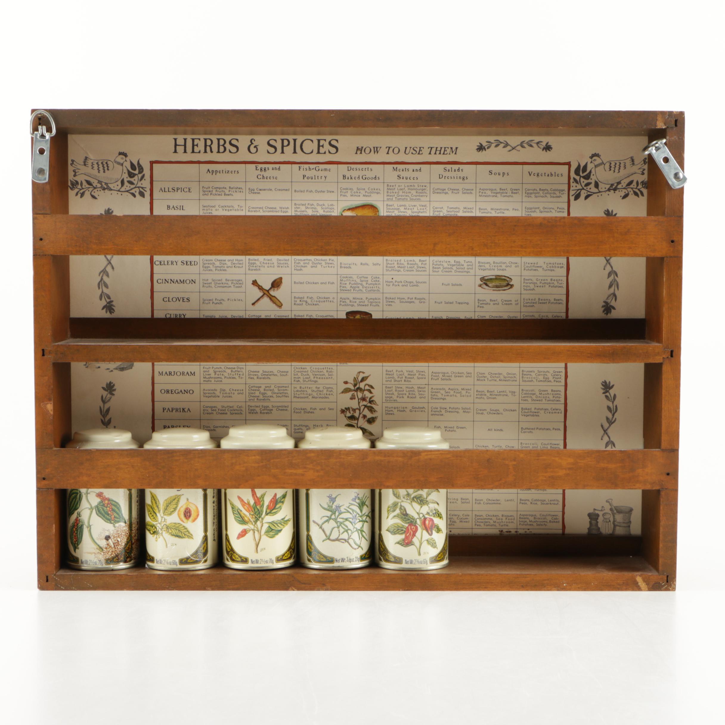 Wooden Herb and Spice Rack and Bottles