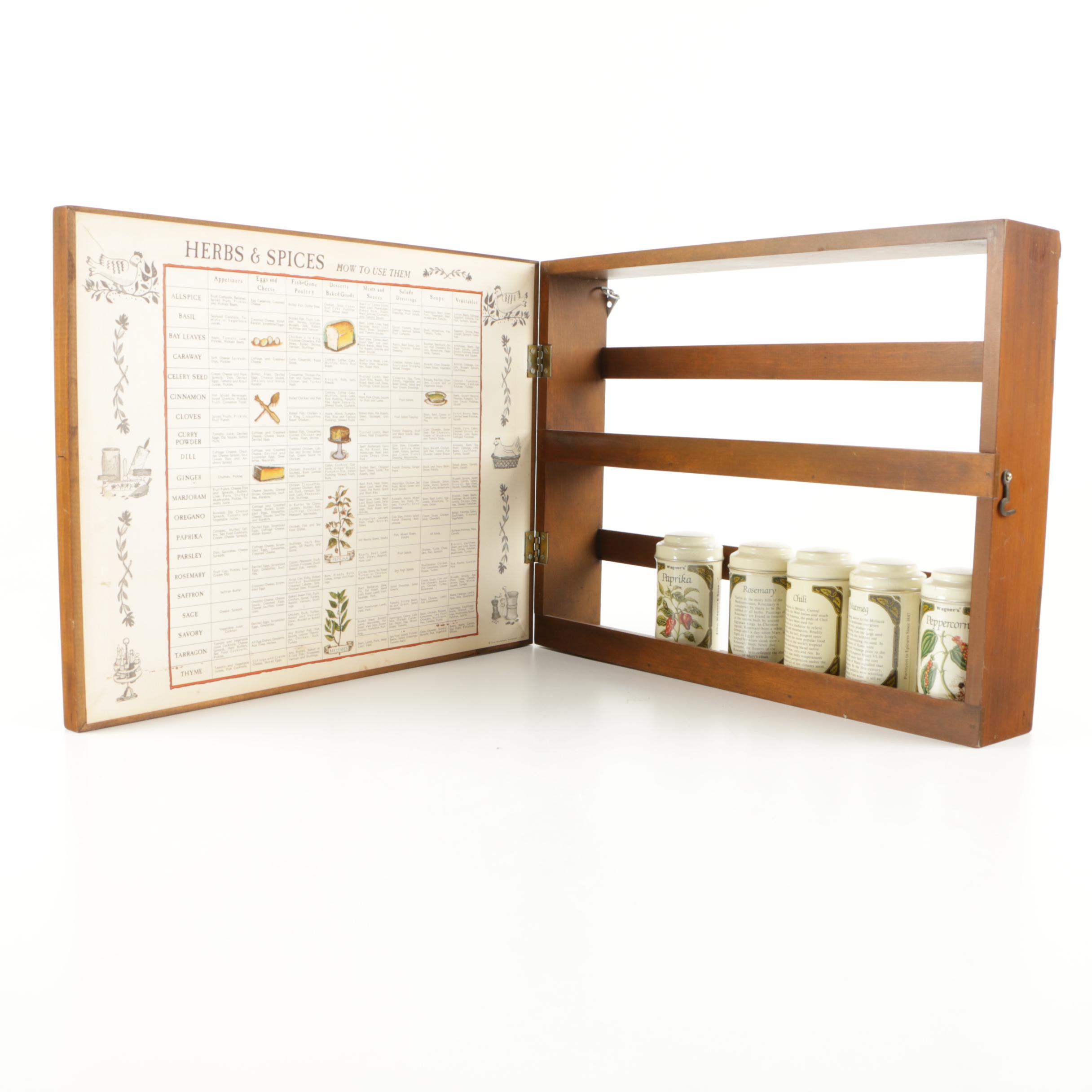Wooden Herb and Spice Rack and Bottles