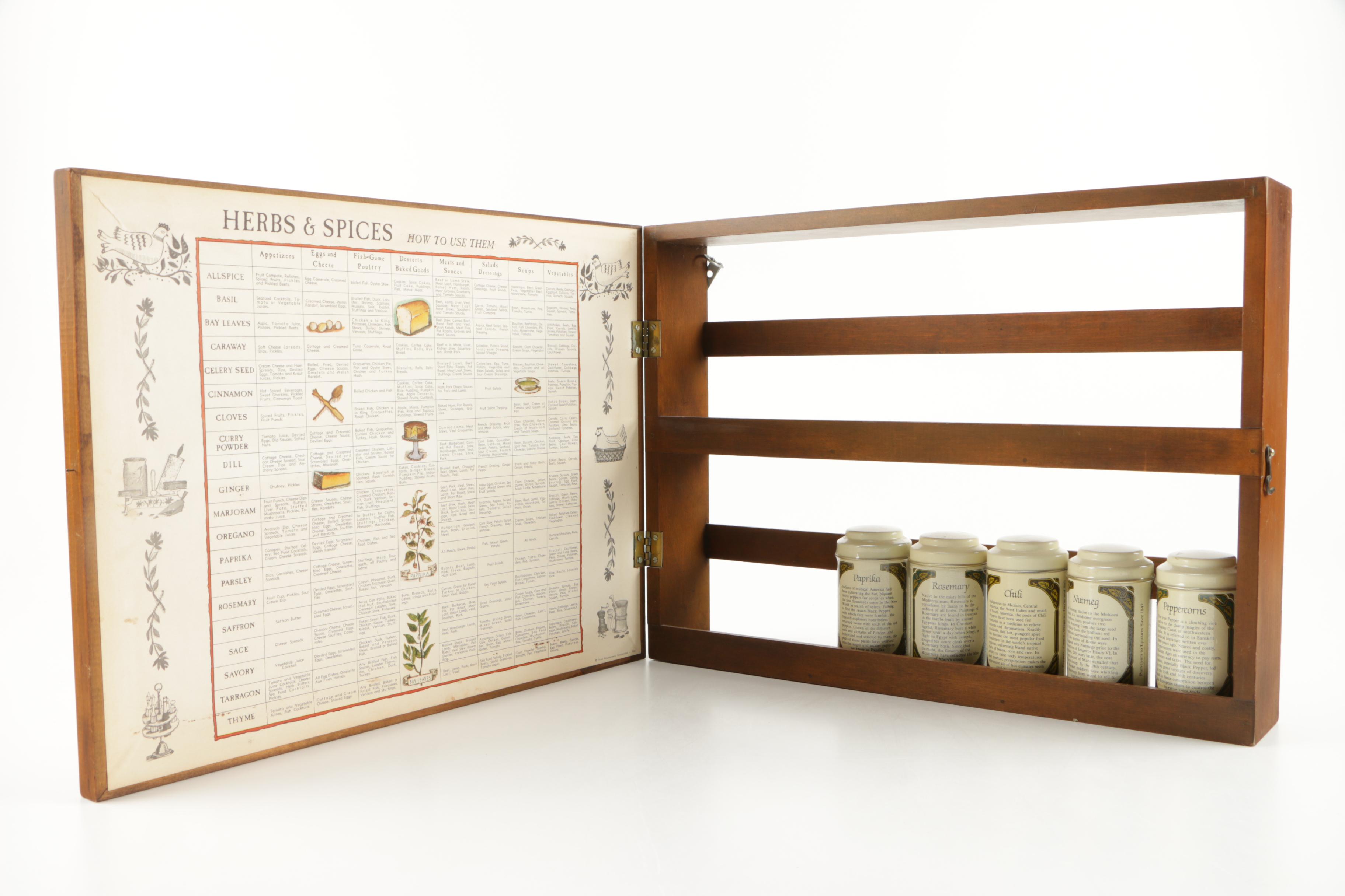 Wooden Herb and Spice Rack and Bottles