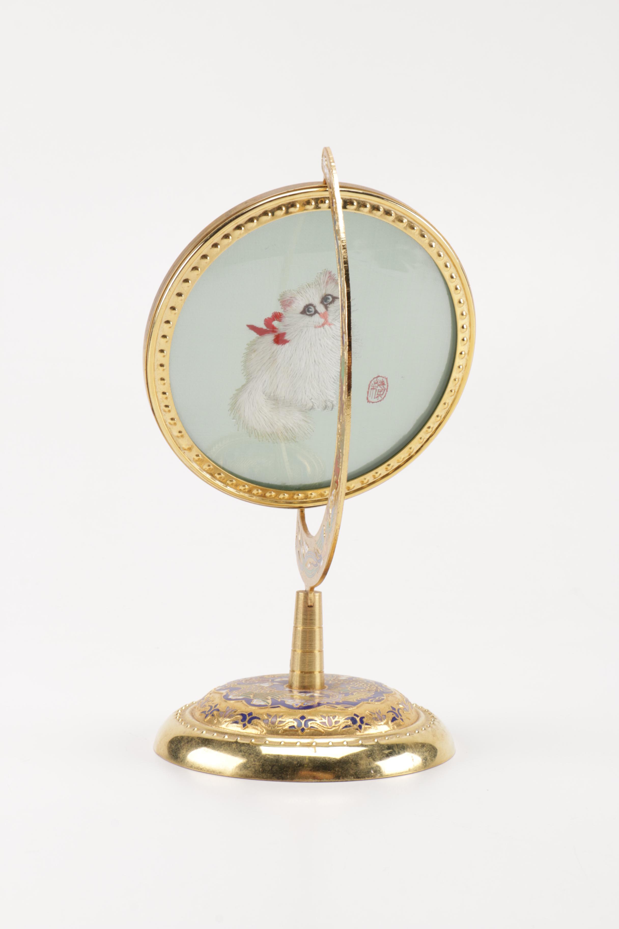 Chinese Cat Painting on Enamel Standing Frame