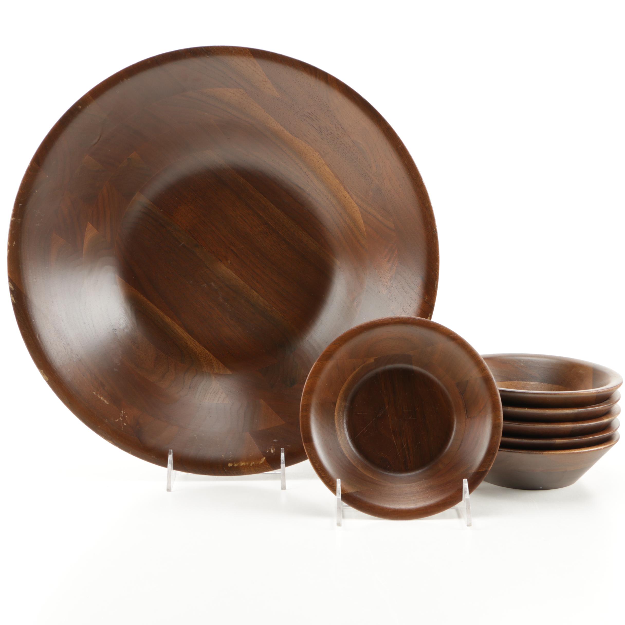 Vermillion Walnut Wood Salad Bowl Set