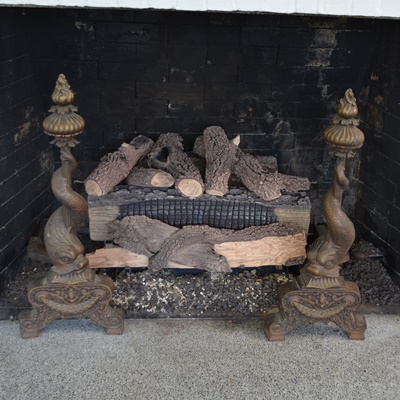 Pair of Bronze Tone Sea Serpent Andirons