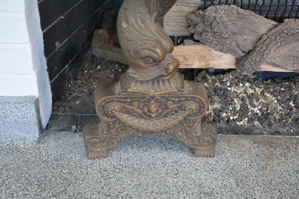 Pair of Bronze Tone Sea Serpent Andirons