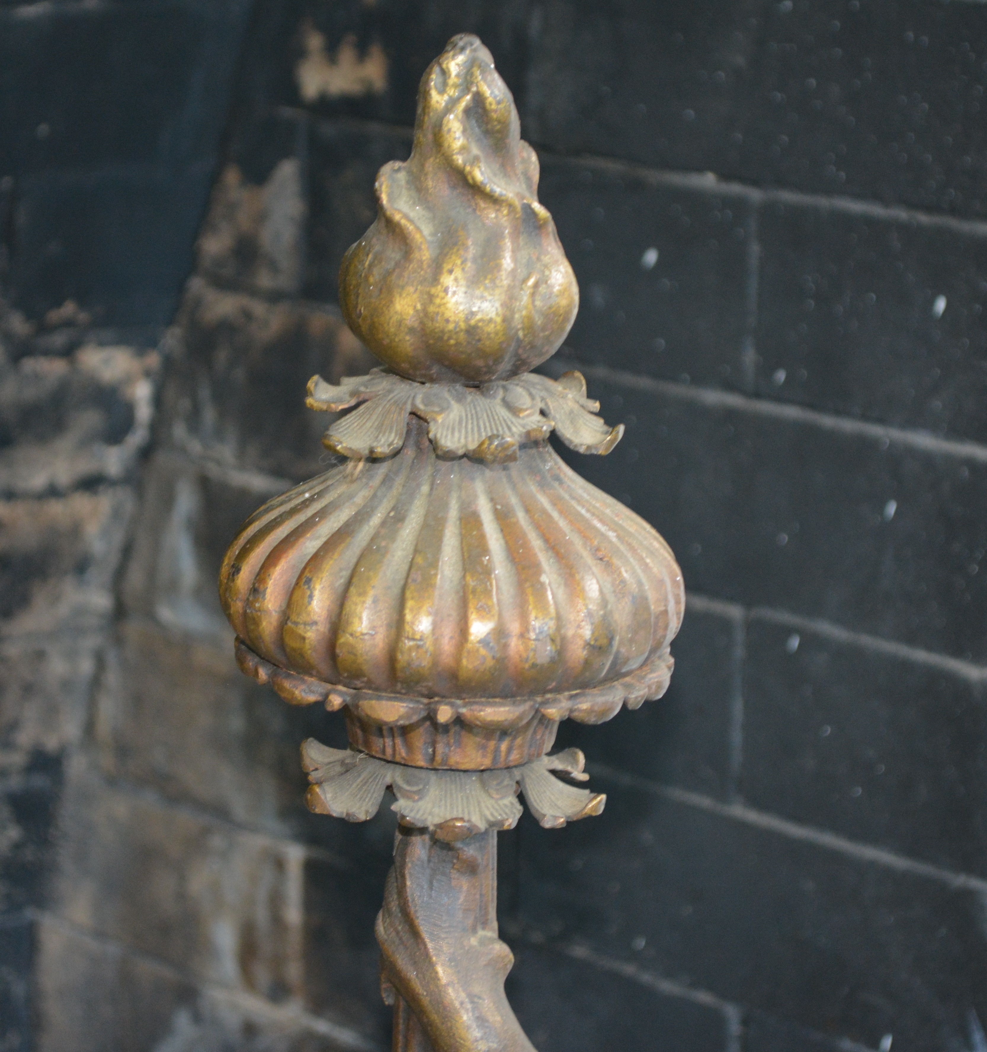 Pair of Bronze Tone Sea Serpent Andirons