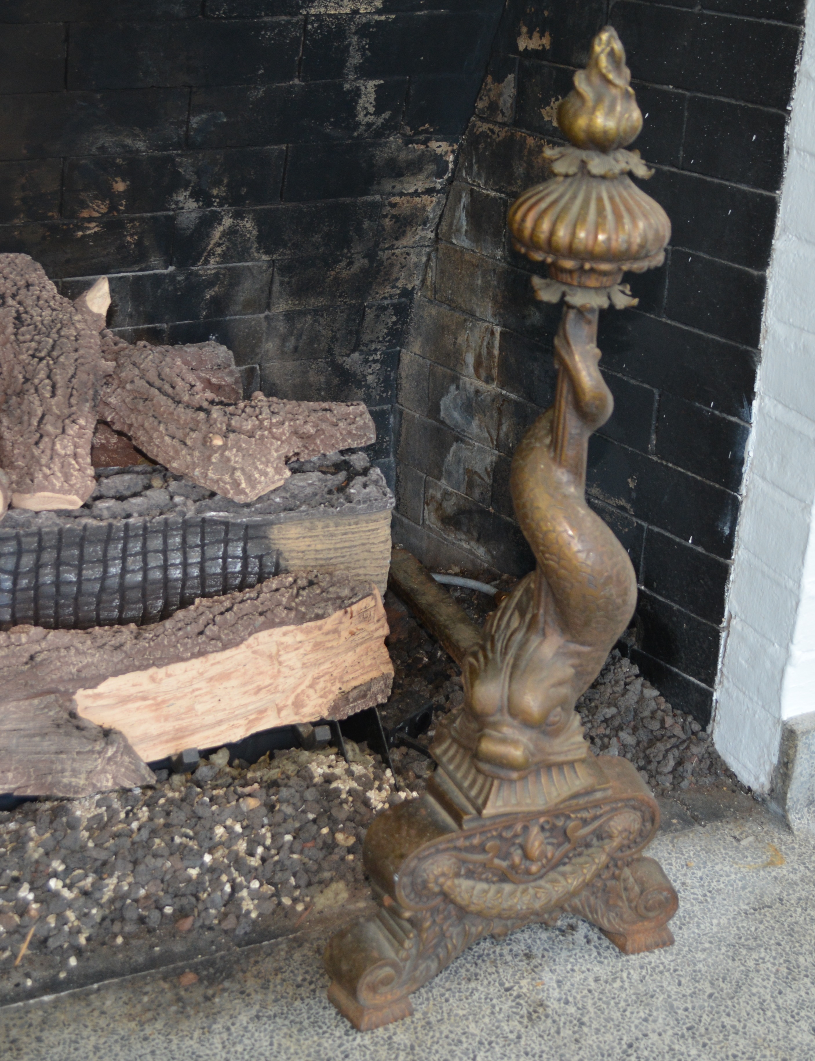 Pair of Bronze Tone Sea Serpent Andirons