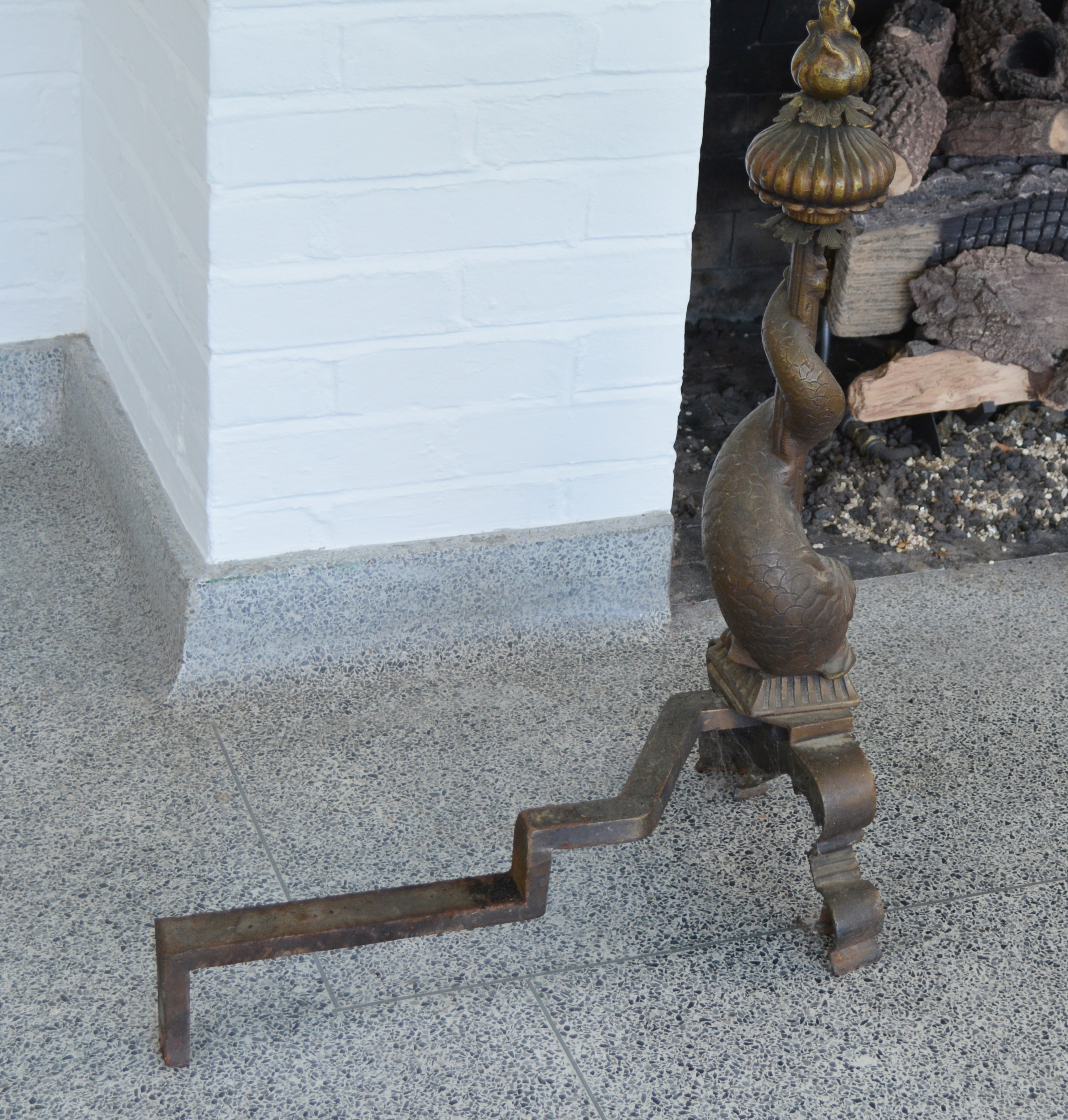 Pair of Bronze Tone Sea Serpent Andirons