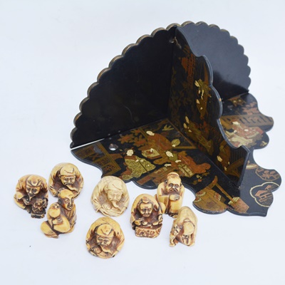 Chinese Carved Wisemen and Corbell Style Shelf