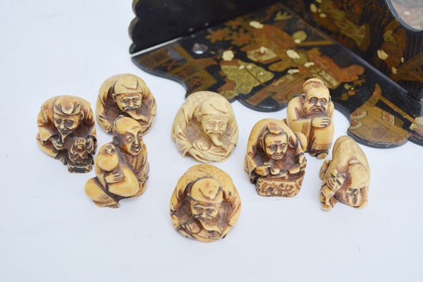 Chinese Carved Wisemen and Corbell Style Shelf