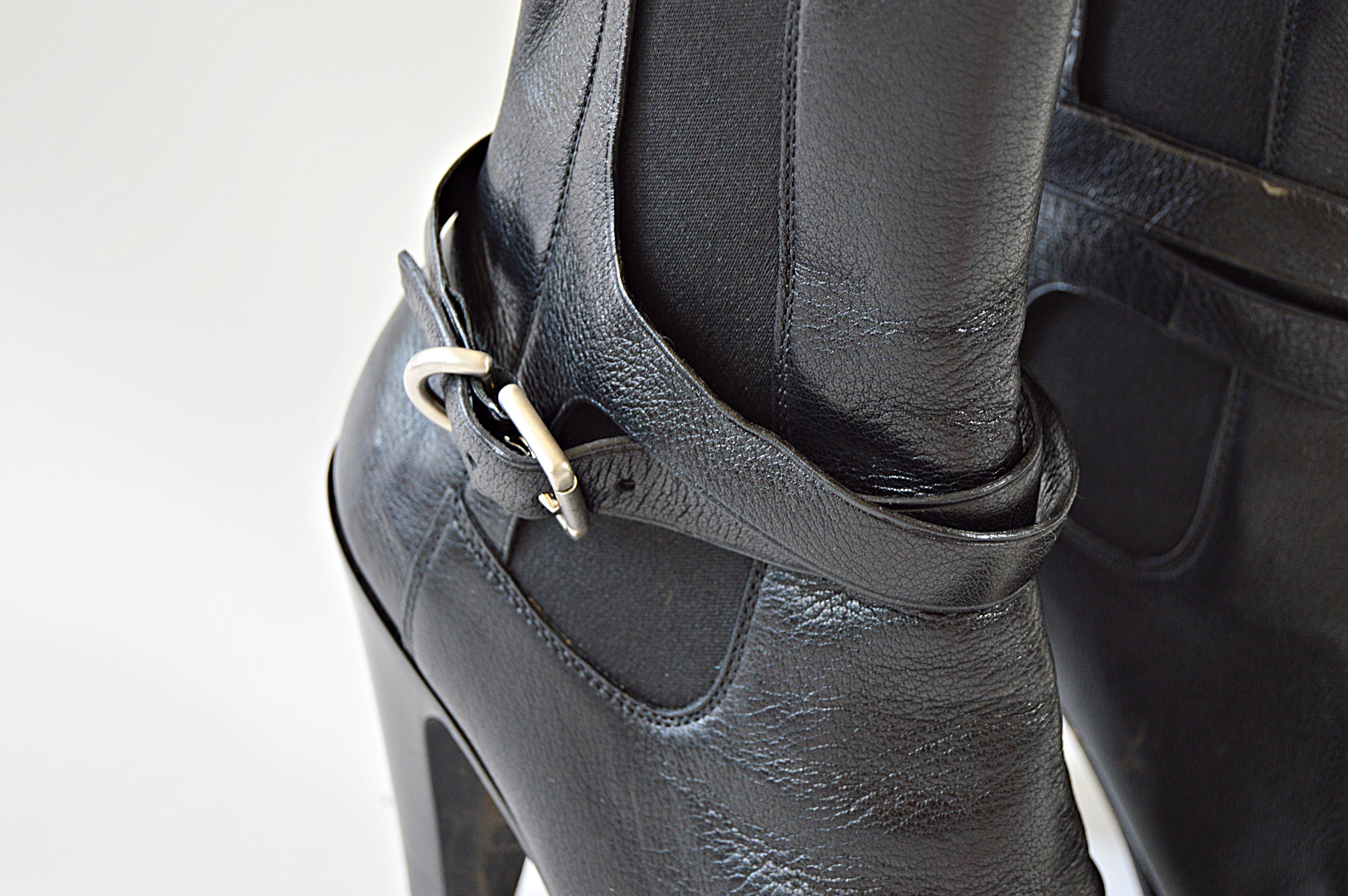 Prada Bufalo Fume Black Leather Boots, Size 38