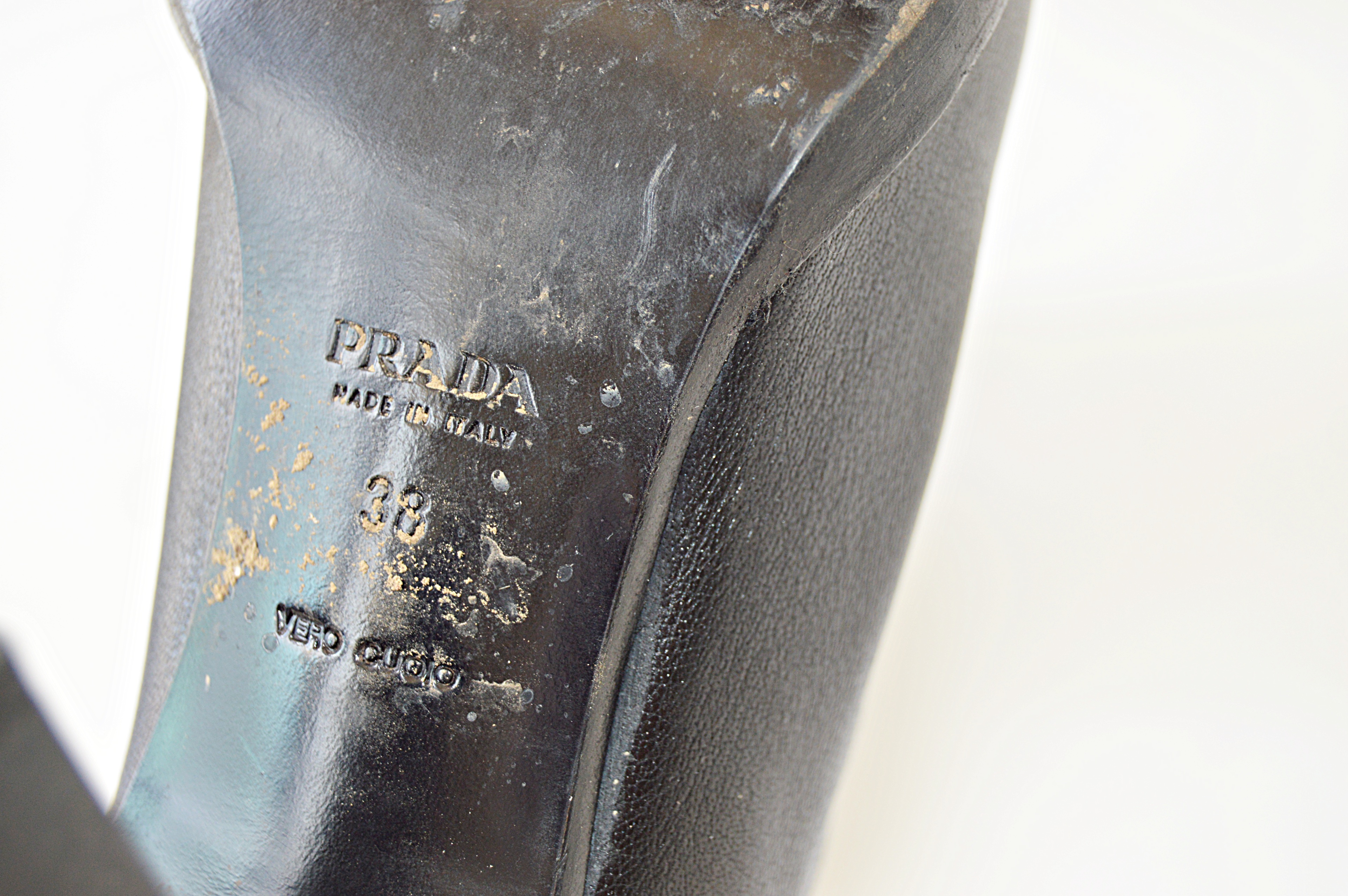 Prada Bufalo Fume Black Leather Boots, Size 38