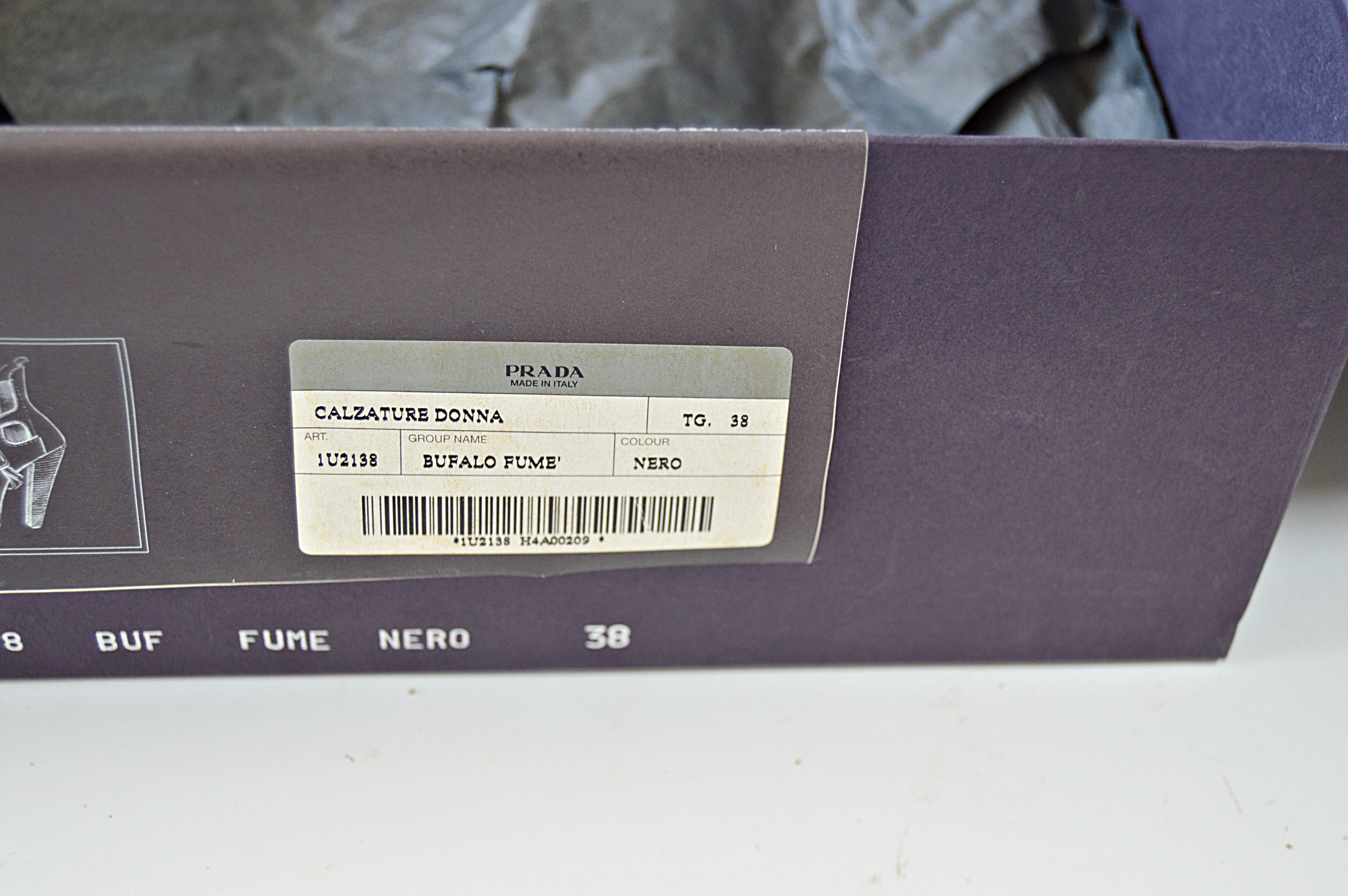 Prada Bufalo Fume Black Leather Boots, Size 38