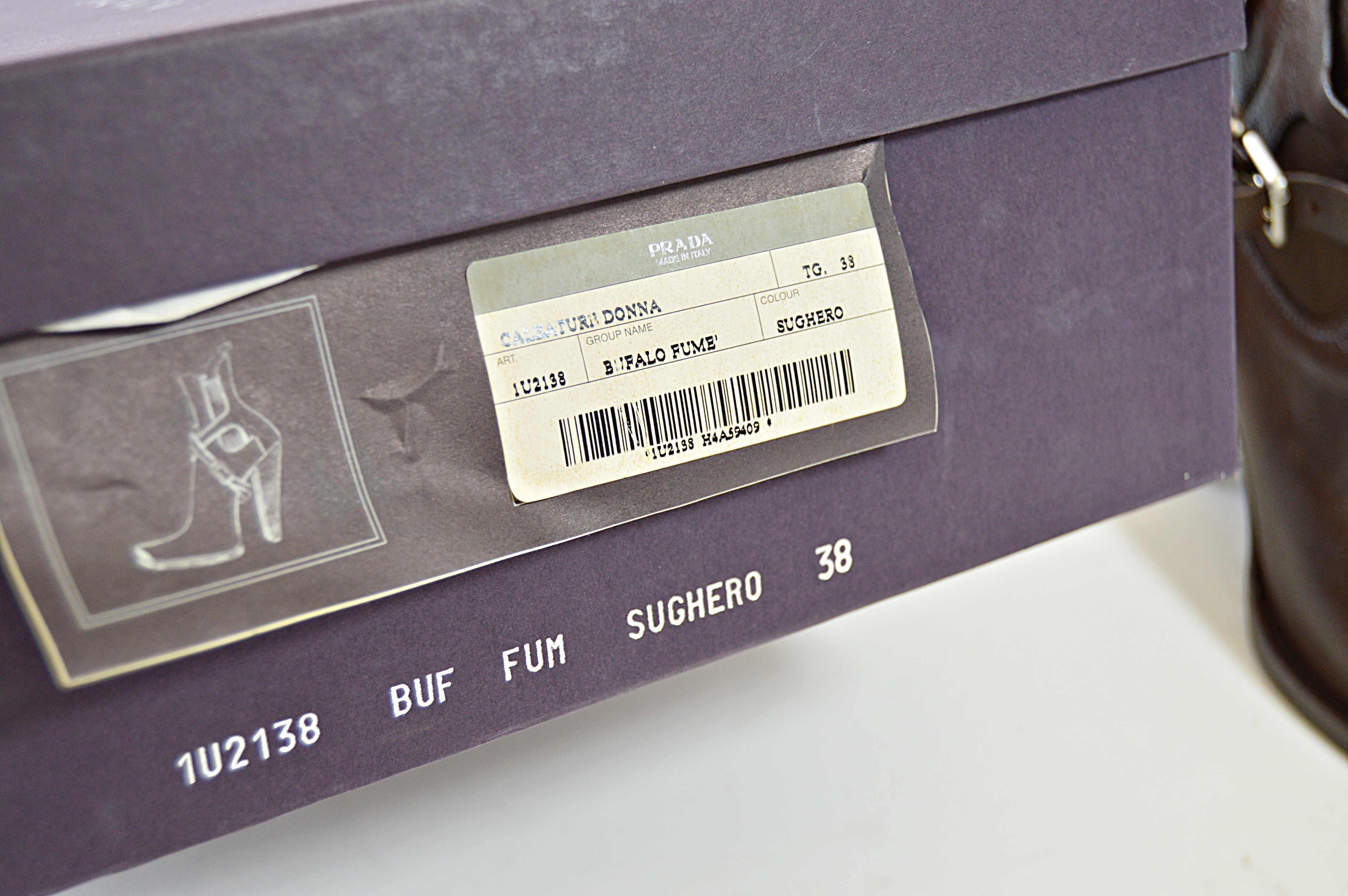 Prada "Bufalo Fume" Brown Leather High Heeled Boots, Size 38