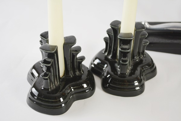 Deco Revival Style Mann Clock, Candlesticks and Vase