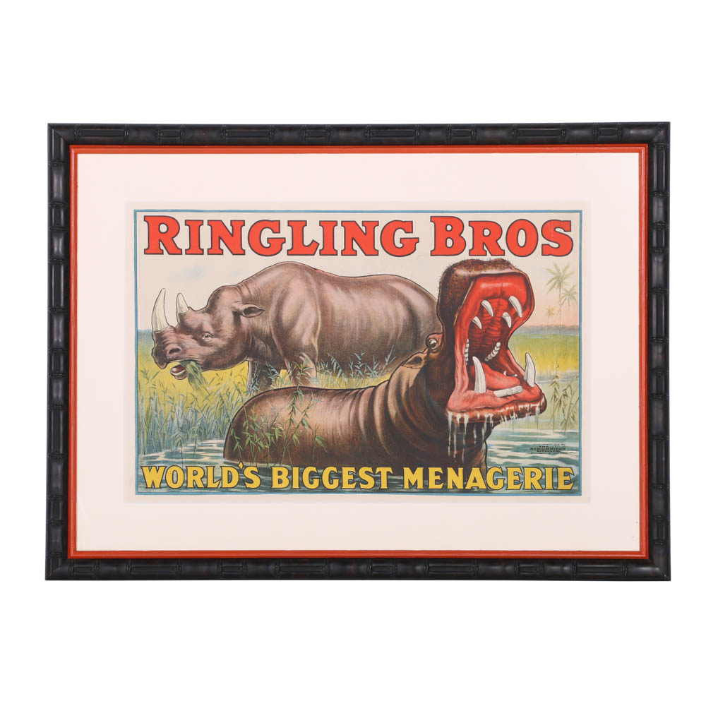 Rare Antique Ringling Bros. Circus Poster Printed by Strobridge