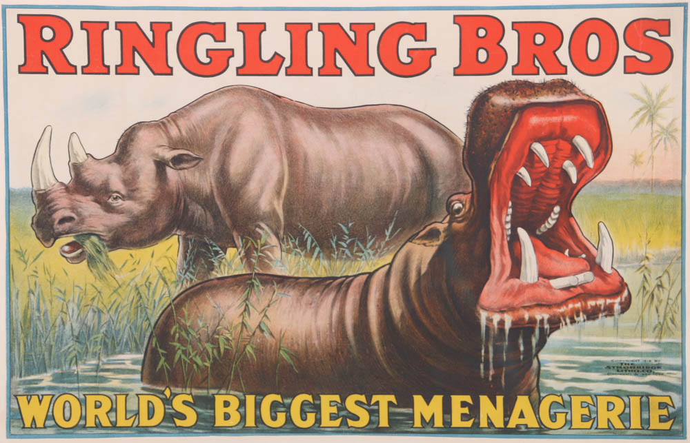 Rare Antique Ringling Bros. Circus Poster Printed by Strobridge