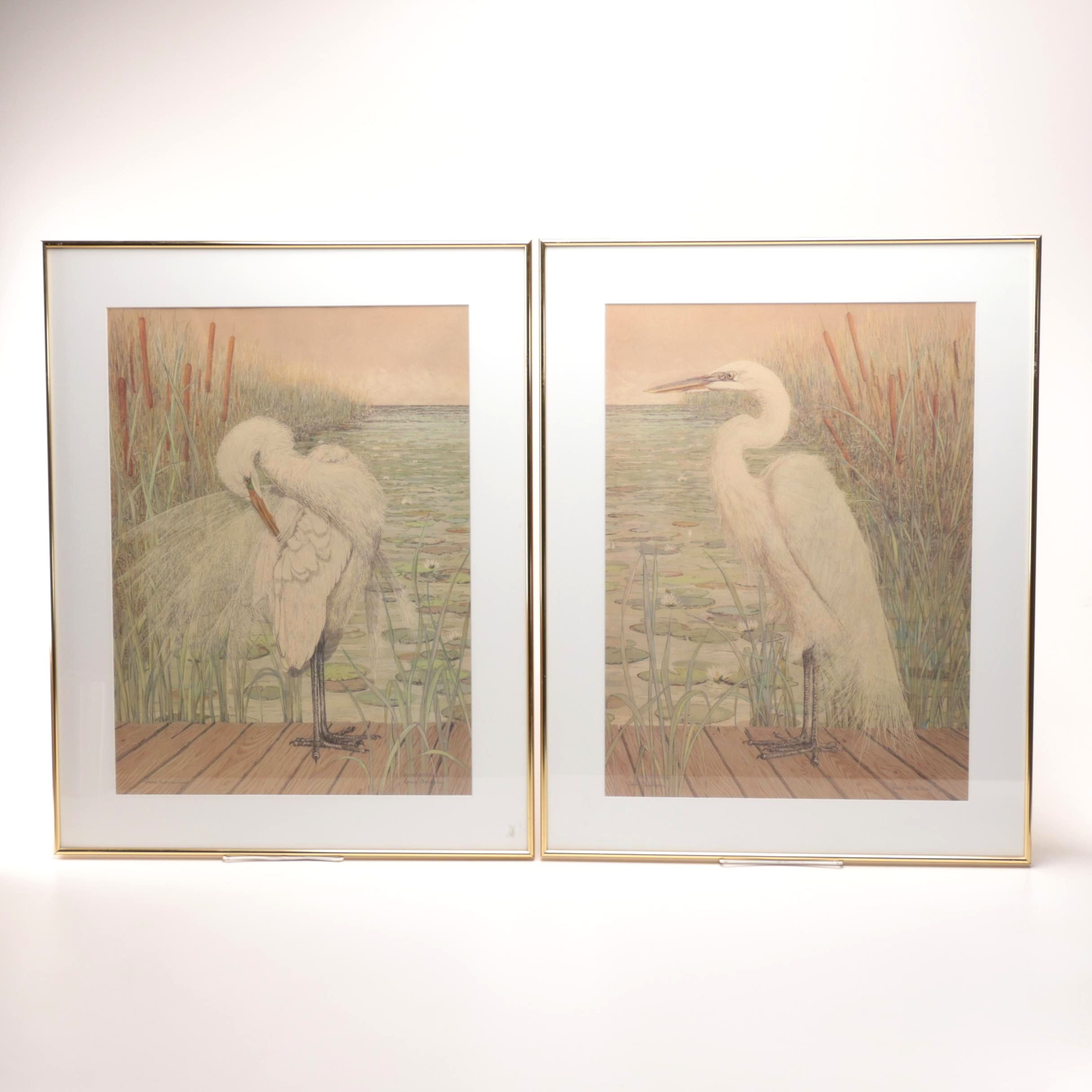 After Drane Christopher Offset Lithographs of Egrets